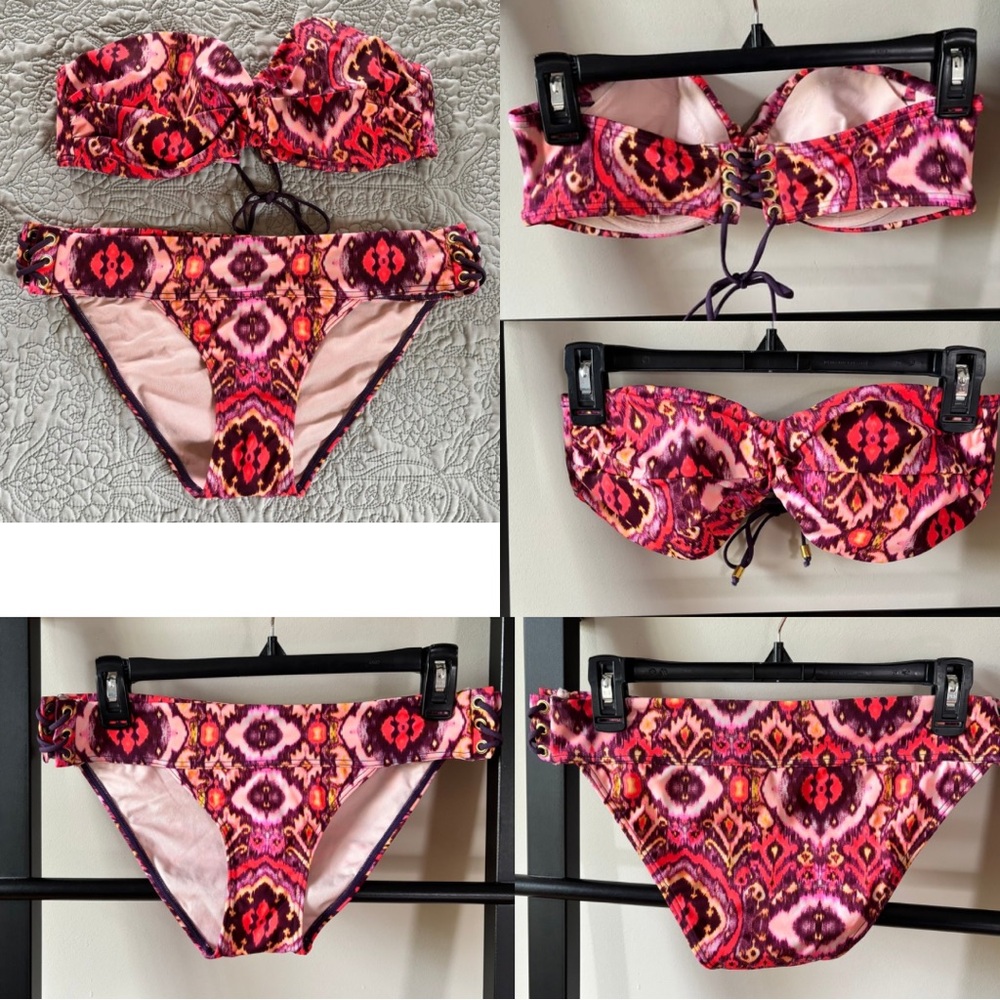 Victoria’s Secret Bikini Set – Vibrant Pink & Purple Ikat Print Top 36B/Bottom M